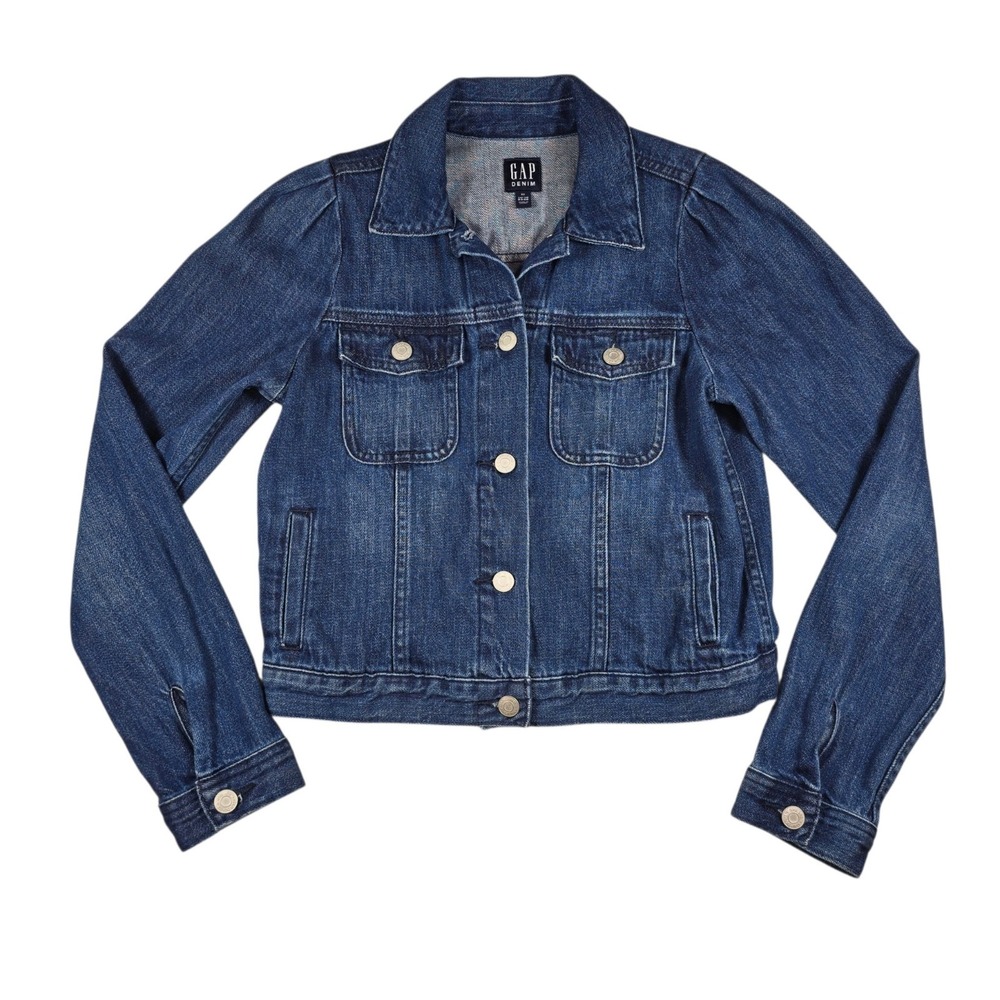 GAP Blue Dark Wash Button Front Pockets Short Denim Jean Jacket Women's Size XS